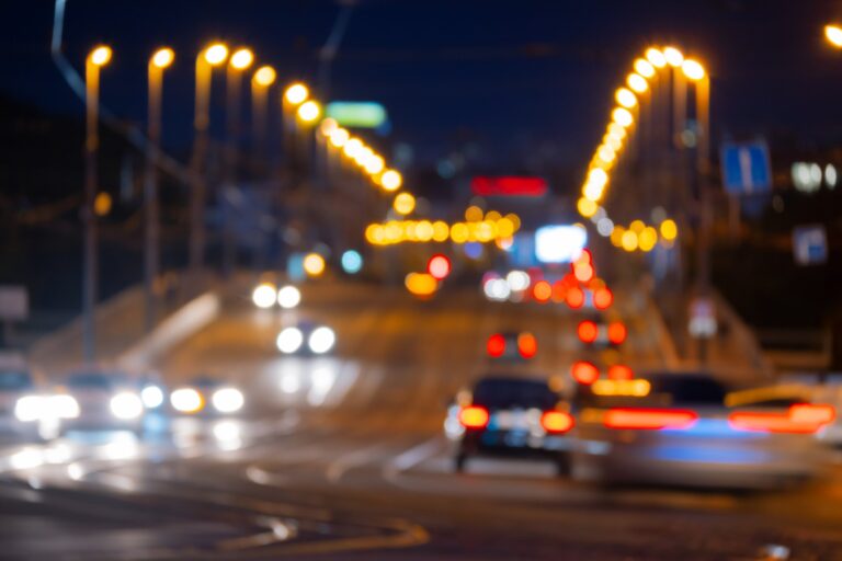 Blurred traffic bad night driving vision
